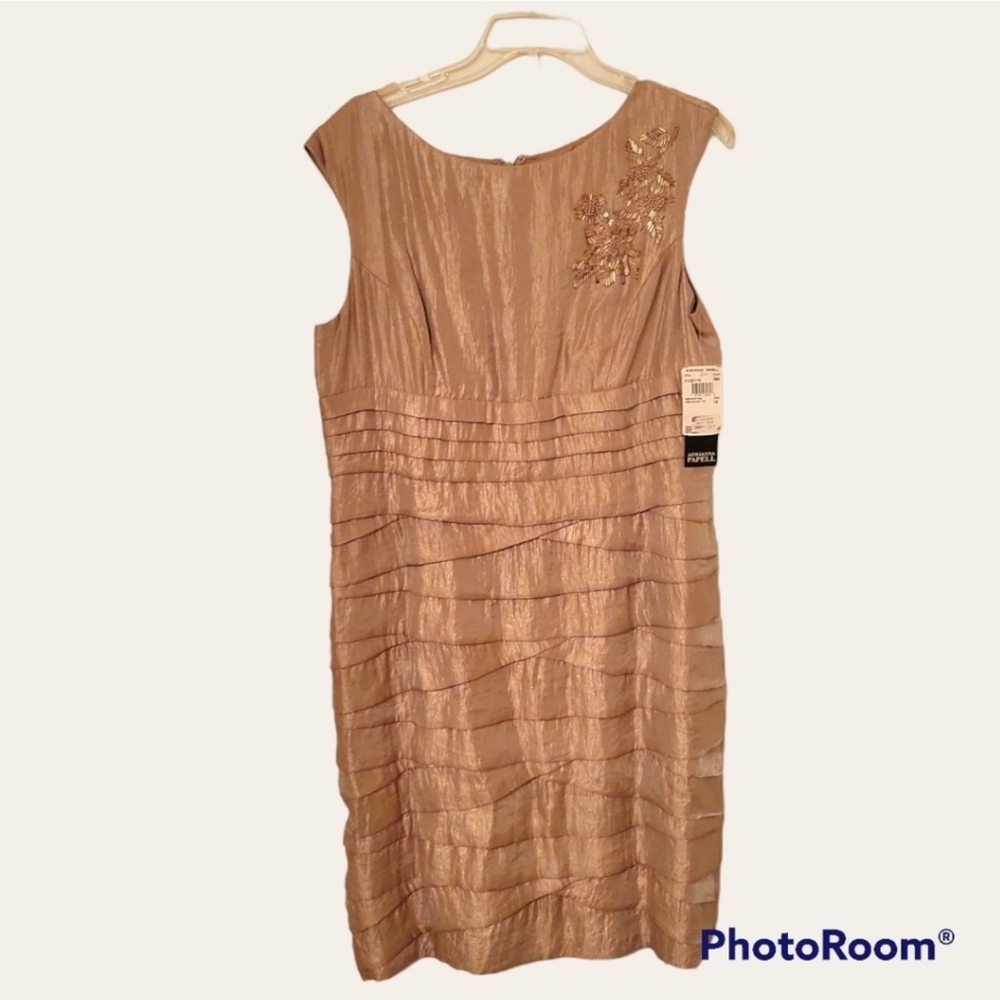 Adrianna Papell Shimmering Beige Midi Dress